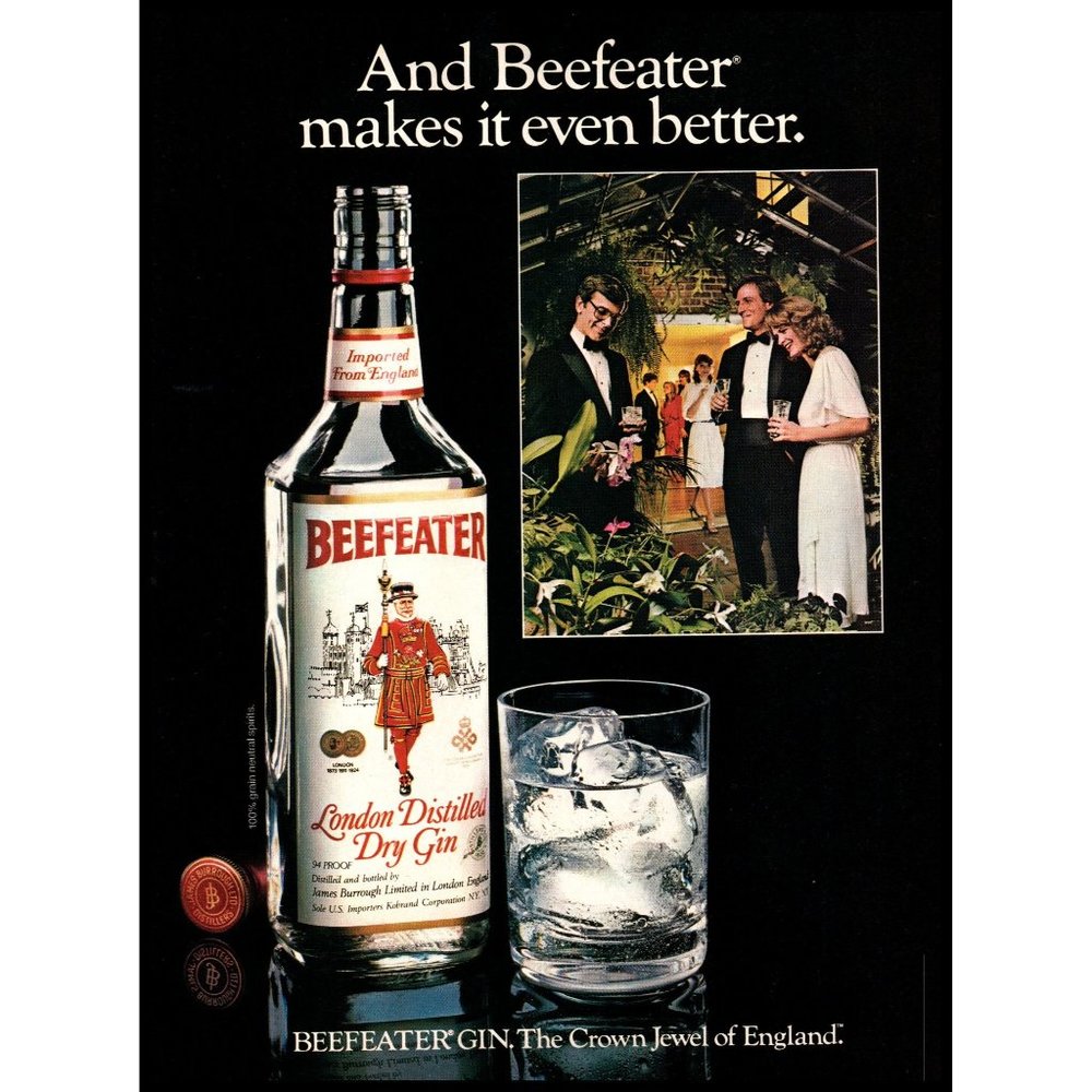 1984 Beefeater Gin Vintage Print Ad Crown Jewel Black Tie Tuxedo Gown Wall Art